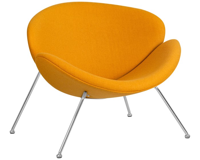 Кресло дизайнерское EMILY, желтая ткань, хромированная сталь - фото 9457