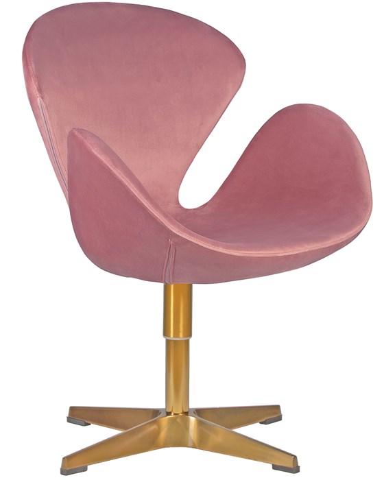 Кресло дизайнерское SWAN, розовый велюр, золотое основание - фото 9481
