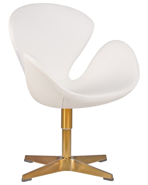 Кресло дизайнерское SWAN, белый кожзам, золотое основание - фото 9538