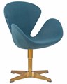 Кресло дизайнерское SWAN, синяя ткань, золотое основание - фото 9501