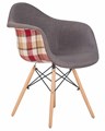 Стул обеденный DAW THOMAS, ножки светлый бук, сиденье яркая клетка, серая ткань - фото 9895