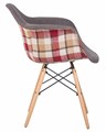 Стул обеденный DAW THOMAS, ножки светлый бук, сиденье яркая клетка, серая ткань - фото 9896