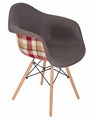Стул обеденный DAW THOMAS, ножки светлый бук, сиденье яркая клетка, серая ткань - фото 9900